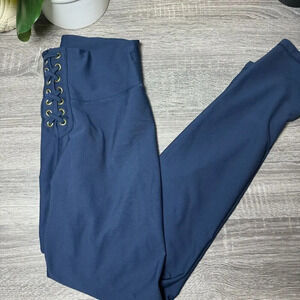 WEWOREWHAT Women's Lace Up Legggings High Waist Body Sculpt Waistband Size M